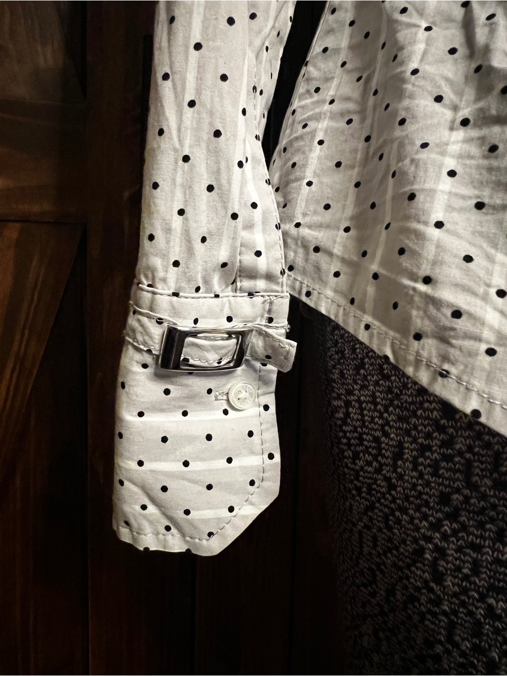 Express Black and White Striped & Polka Dot Blouse - Picture 7 of 9